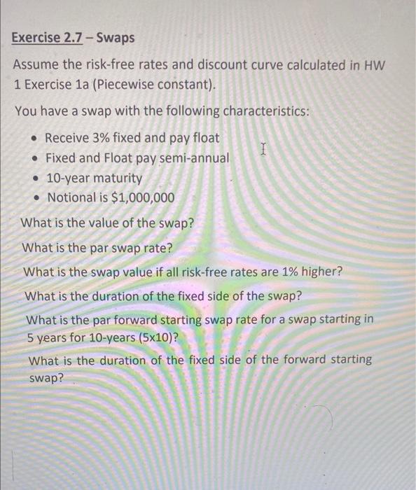 Solved Exercise 2.7 - Swaps Assume the risk-free rates and | Chegg.com