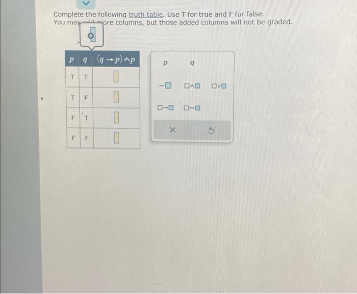 Solved Complete The Following Truth Table. Use T For True | Chegg.com