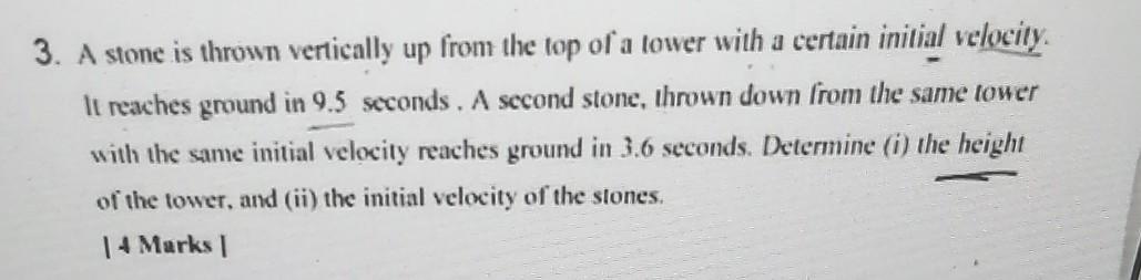 Solved 3. A stone is thrown vertically up from the top of a | Chegg.com