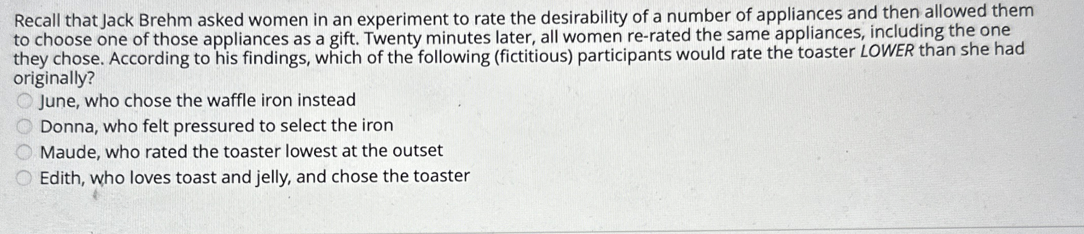 Solved Recall that Jack Brehm asked women in an experiment | Chegg.com