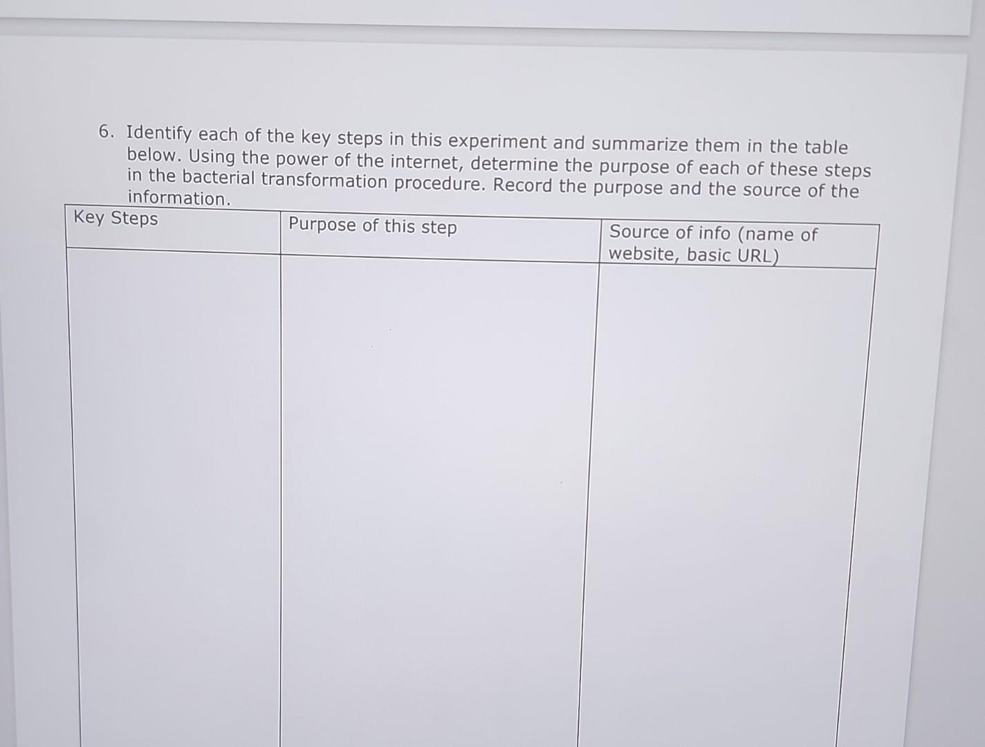 Solved 6. Identify each of the key steps in this experiment | Chegg.com