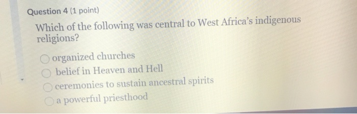 Solved Question 4 (1 point) Which of the following was | Chegg.com