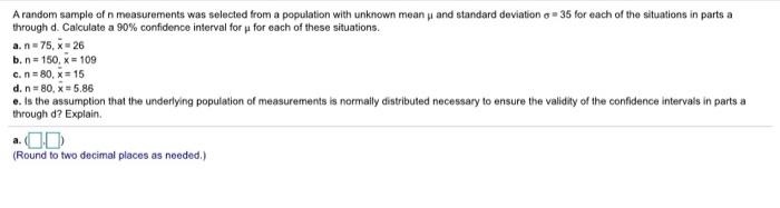 Solved A random sample of n measurements was selected from a | Chegg.com