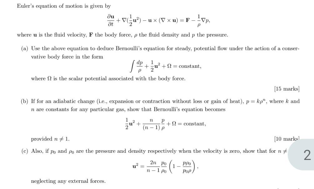 Euler's equation of motion is given by | Chegg.com