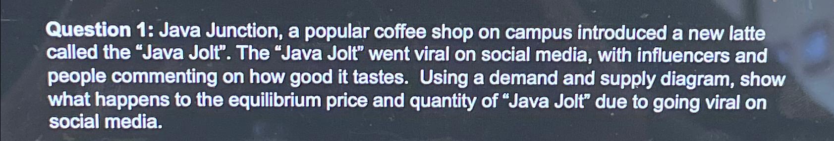 Solved Question 1: Java Junction, a popular coffee shop on | Chegg.com