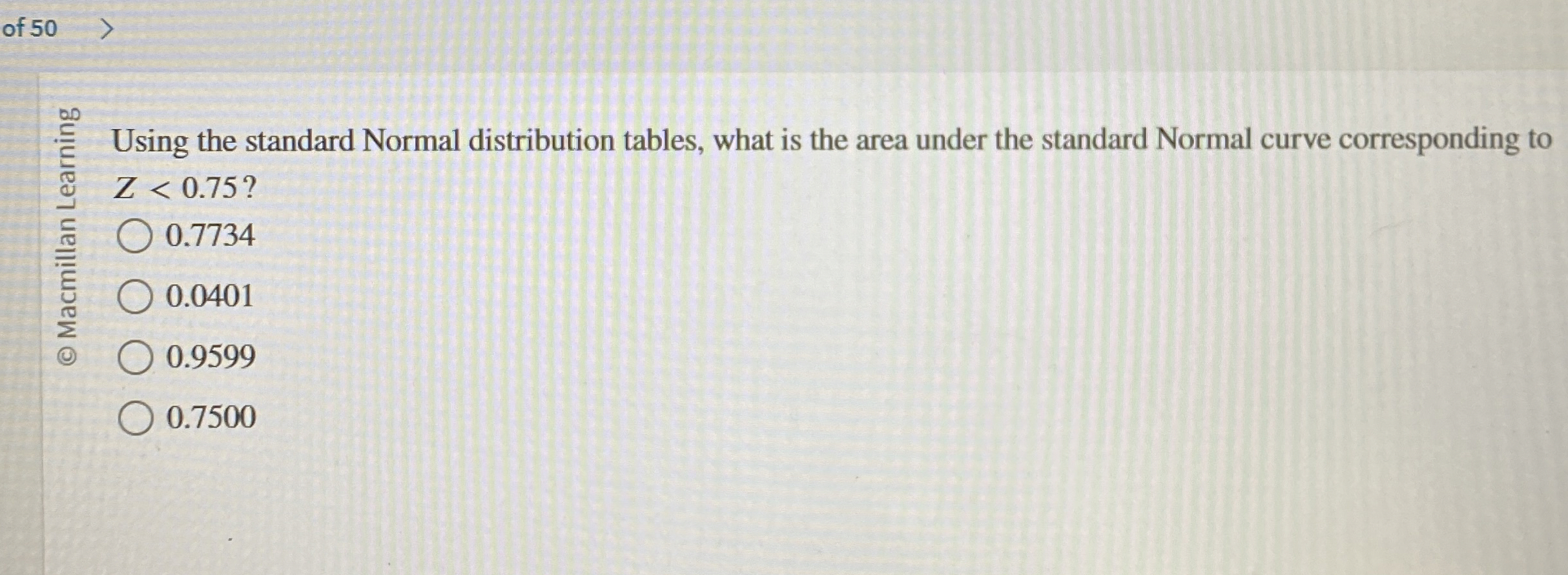 Solved of 50Using the standard Normal distribution tables, | Chegg.com