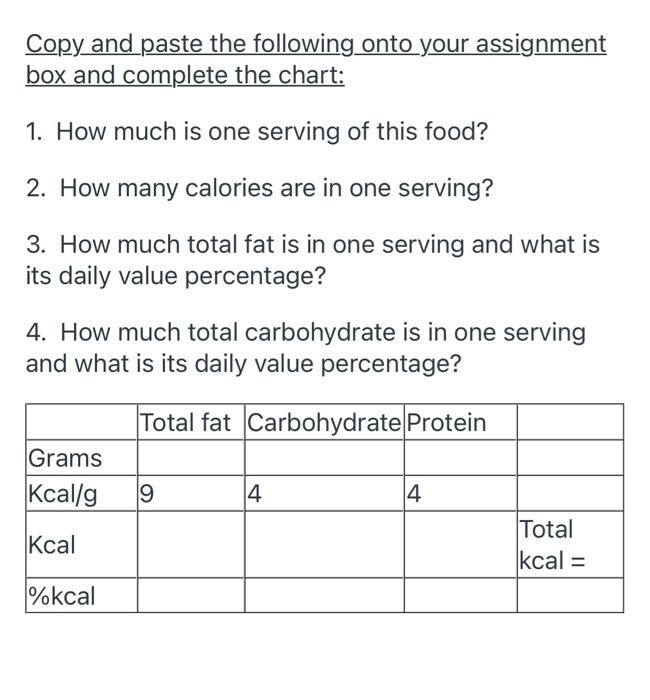 Solved Use this food label for the assignment: Nutrition | Chegg.com