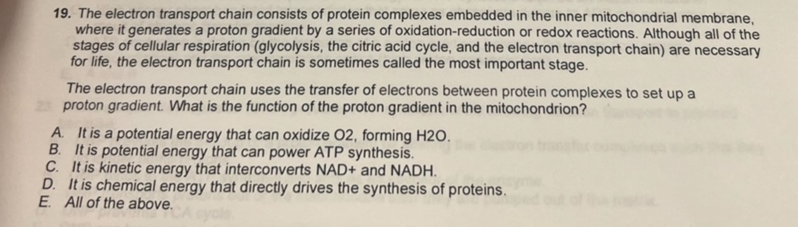 Solved The electron transport chain uses the transfer of | Chegg.com
