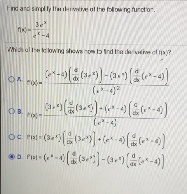 Solved Find and simplify the derivative of the following | Chegg.com