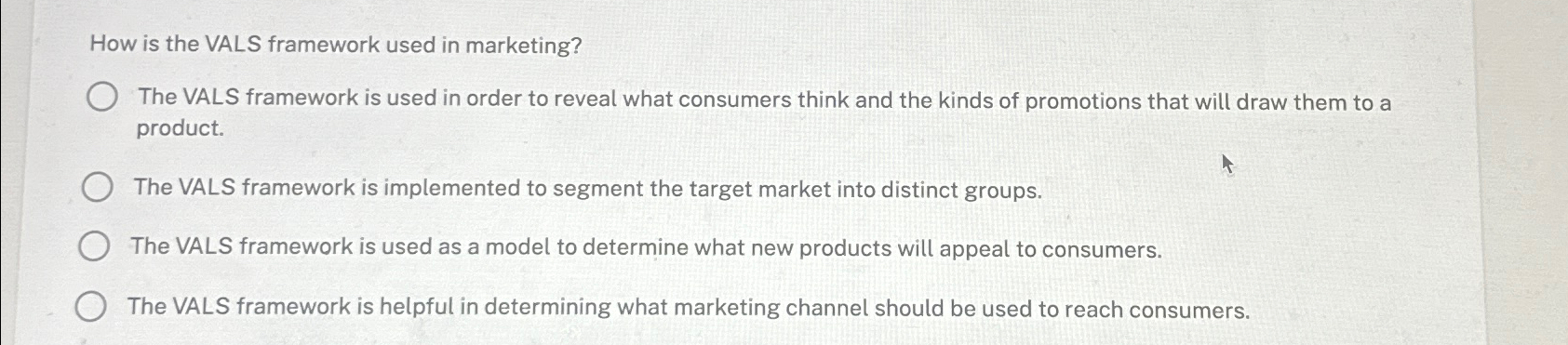 Solved How is the VALS framework used in marketing?The VALS | Chegg.com