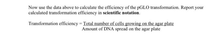 b. Calculate the transformation efficiency using the | Chegg.com