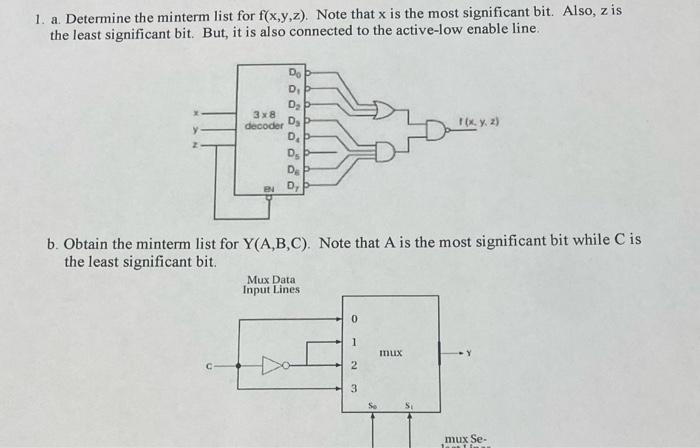 Solved 1. a. Determine the minterm list for f(x,y,z). Note | Chegg.com