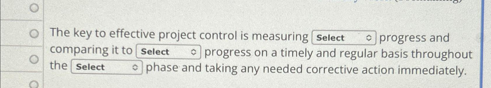 Solved The key to effective project control is measuring | Chegg.com