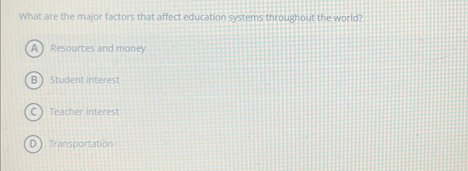 Solved What are the major factors that affect education | Chegg.com