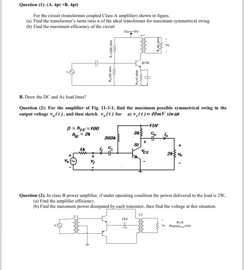 Solved Question (1): (A. 4pt + ﻿B. 4pt)For the circuit | Chegg.com