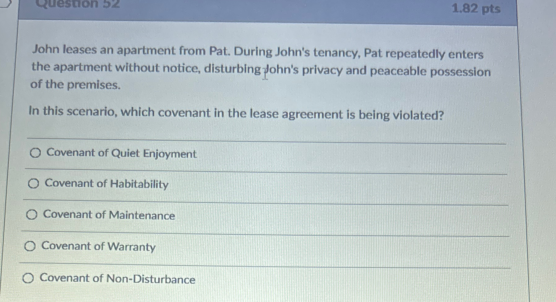 Solved John leases an apartment from Pat. During John&rsquo;s | Chegg.com