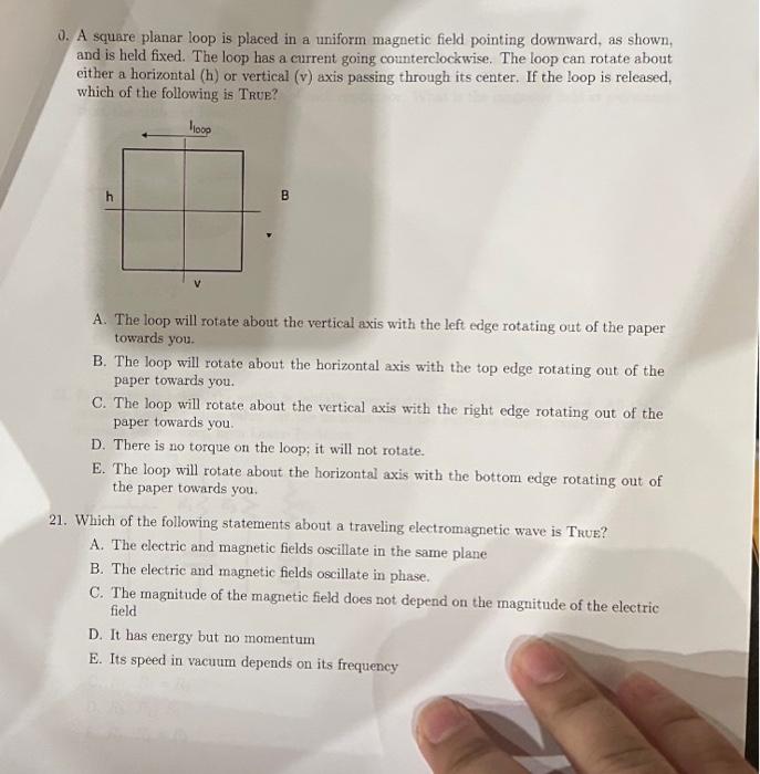 Solved 0. A square planar loop is placed in a uniform | Chegg.com