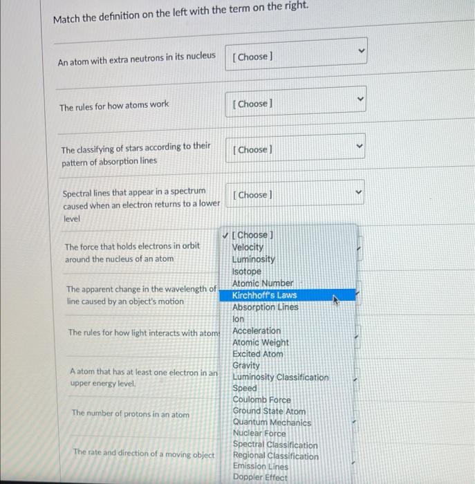Solved Match the definition on the left with the term on the | Chegg.com