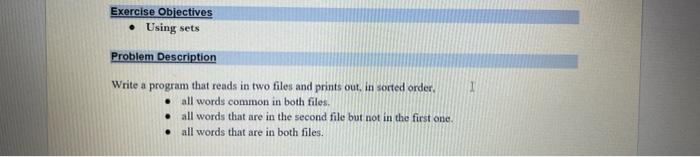 Solved Exercise Objectives Using sets Problem Description 1 | Chegg.com
