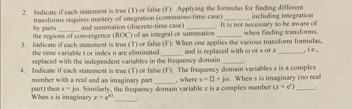 Solved 2. Indicate if each statement is true (T) or false | Chegg.com