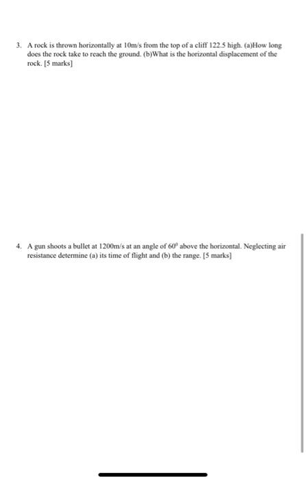 Solved 3. A rock is thrown horizontally at 10m/s from the | Chegg.com