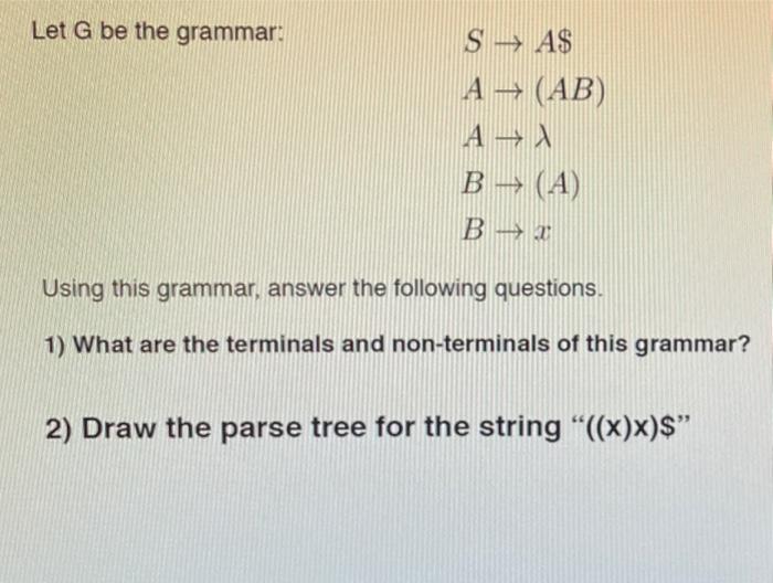 Solved Let G Be The Grammar S A$ A = (AB) A — B (A) B - 2 | Chegg.com