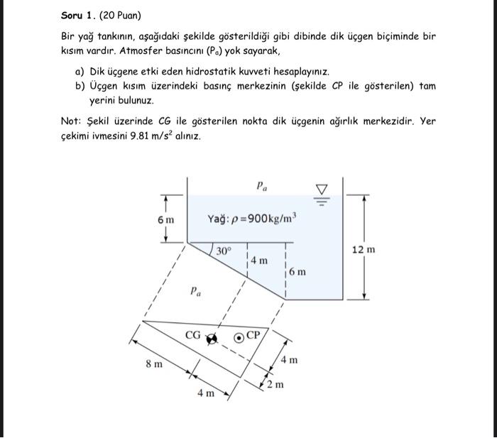 Soru 1 20 Puan Bir Yag Tankinin Asagidaki Sekilde Chegg Com