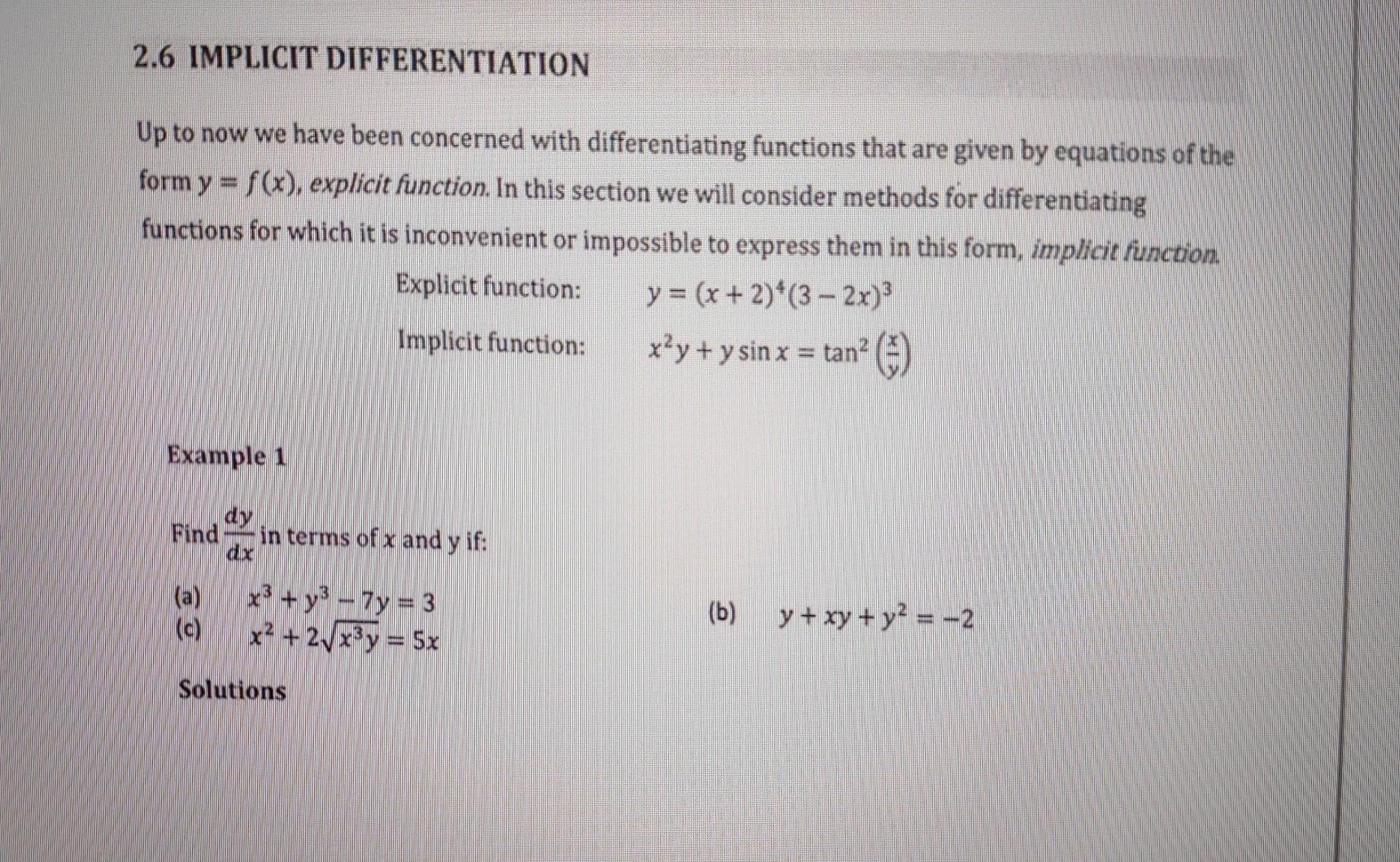 Solved 2.6 IMPLICIT DIFFERENTIATION Up to now we have been | Chegg.com