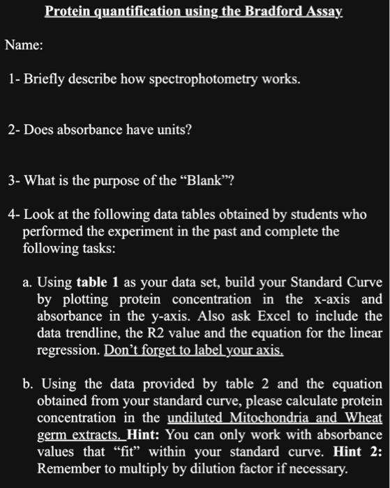 Solved Protein Quantification Using The Bradford Assay