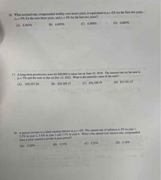 Solved 16. What nominal rate, compounded weekly over seven | Chegg.com
