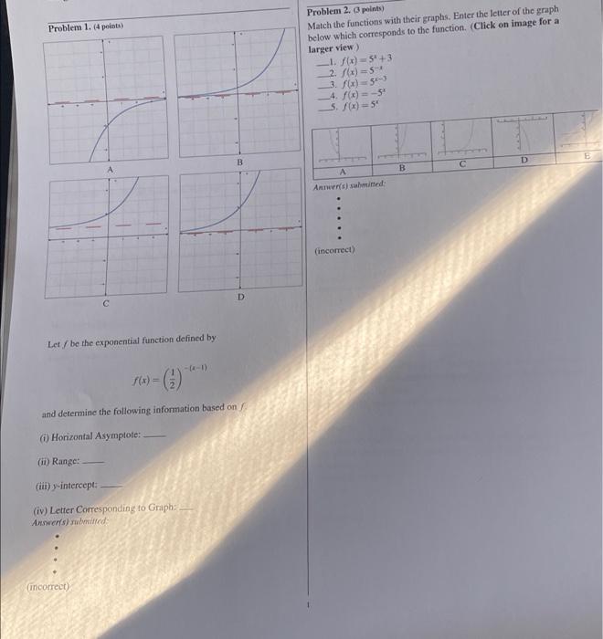 Solved Problem 1. (4 points) Problem 2. 3 points Match the | Chegg.com