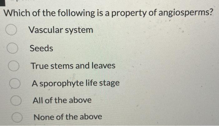 Solved Which of the following is a property of angiosperms? | Chegg.com