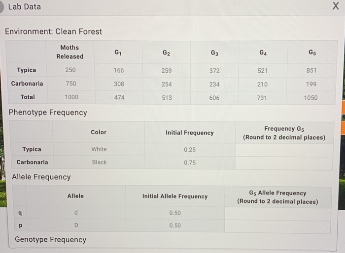 Lab Data Х Environment Clean Forest Moths Released