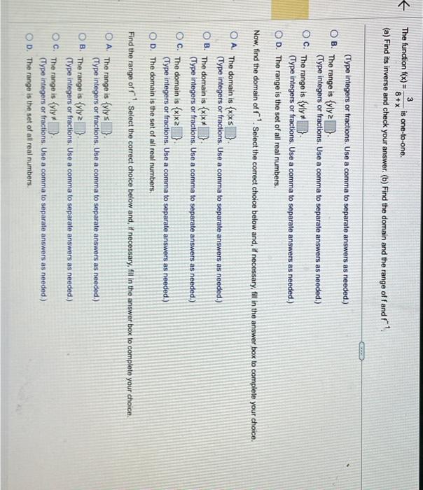 Solved The function f(x)=8+x3 is one-to-one. (a) Find its | Chegg.com