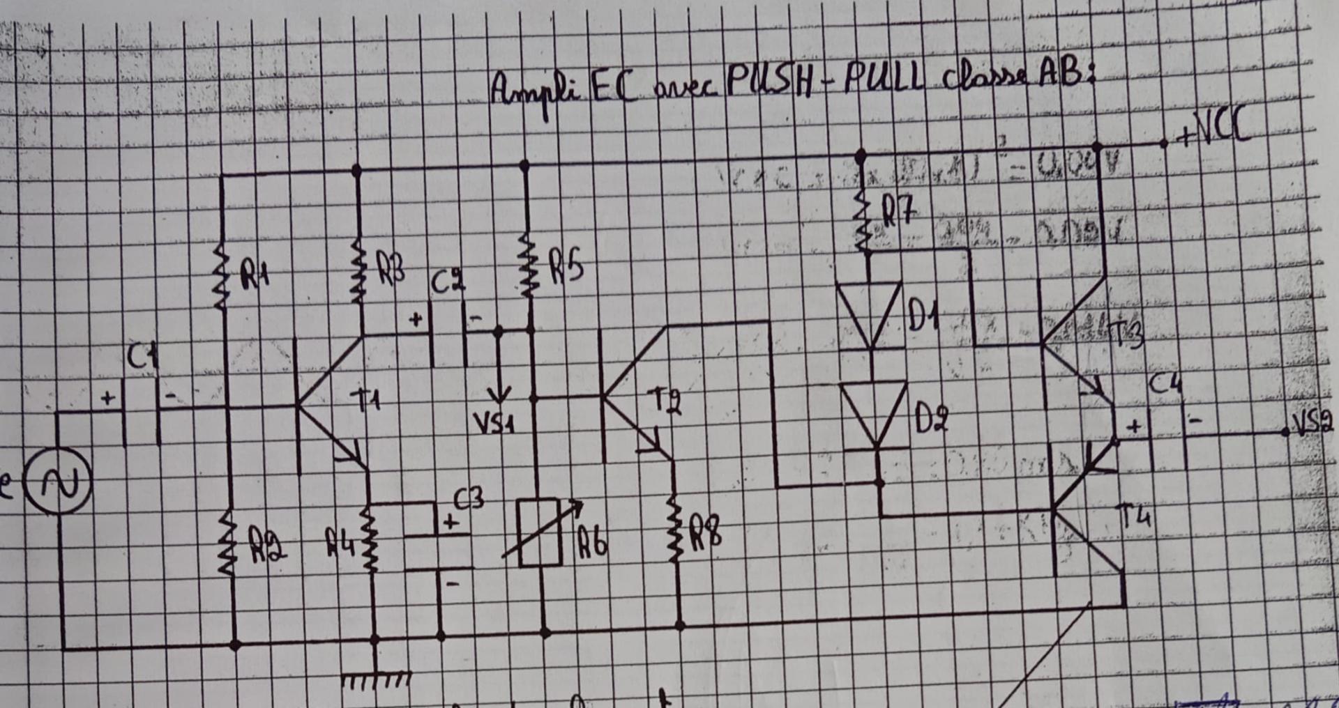 Solved Ampli EC avec PUSH-PULL classe AB: | Chegg.com