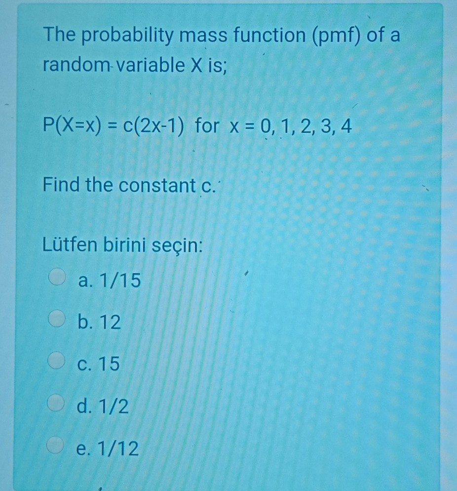 Solved The Probability Mass Function Pmf Of A Random Va Chegg Com