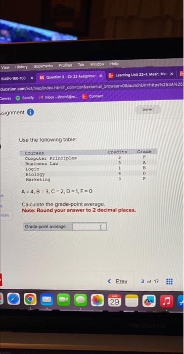 Solved Use The Rollowing Table: A=4,B=3,C=2,D=1,F=0 | Chegg.com