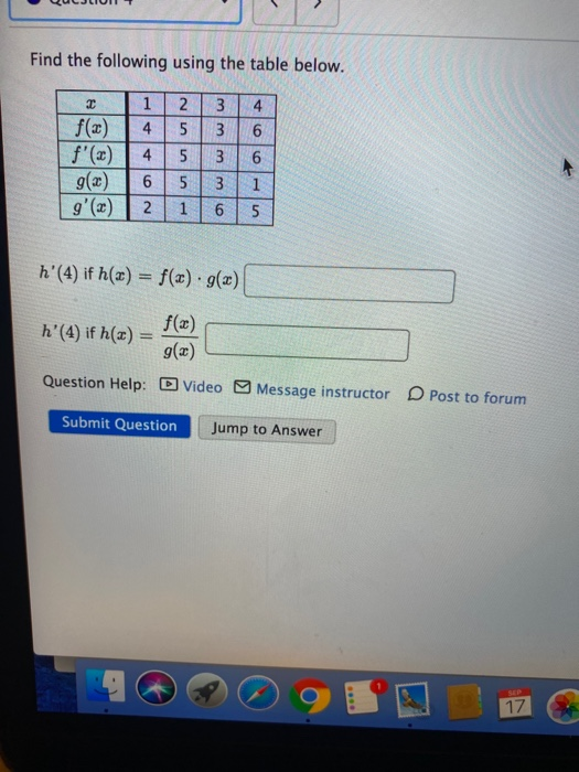 Solved Find the following using the table below. 1 4 f(x) 2 | Chegg.com