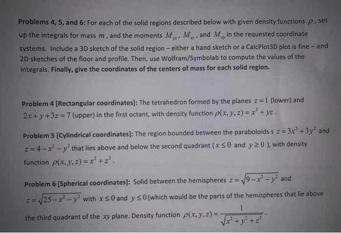 Solved Problems 4,5, and 6: For each of the solid regions | Chegg.com