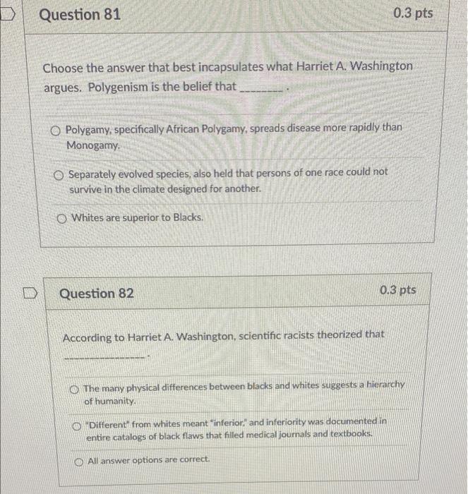 D Question 81 0.3 pts Choose the answer that best | Chegg.com