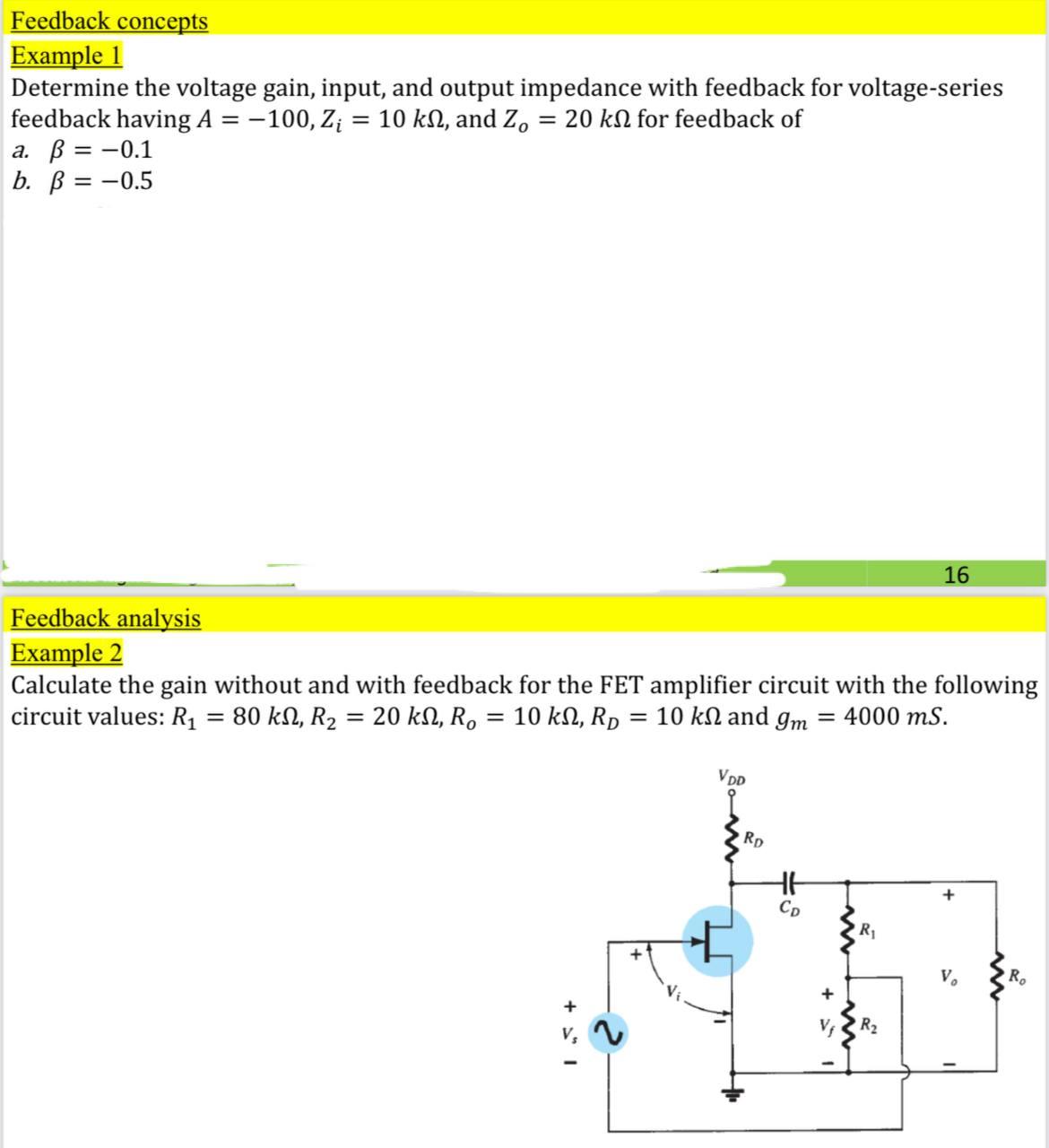 Solved Feedback Concepts Example 1 Determine The Voltage | Chegg.com