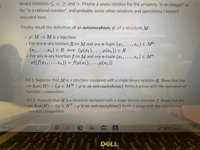 Solved binary relations . Maybe a unary relation | Chegg.com