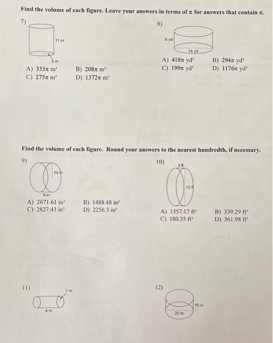 Solved Find the volume of each figure. Leave your answers in | Chegg.com