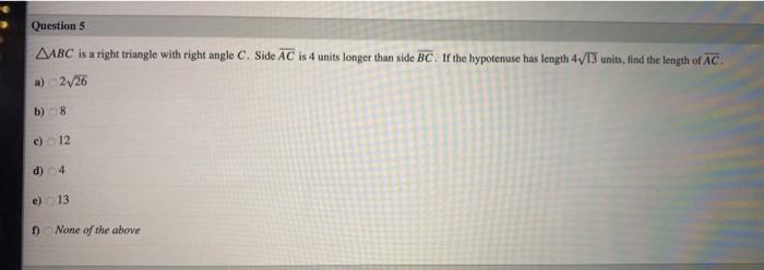 Solved Question 5 AABC is a right triangle with right angle | Chegg.com