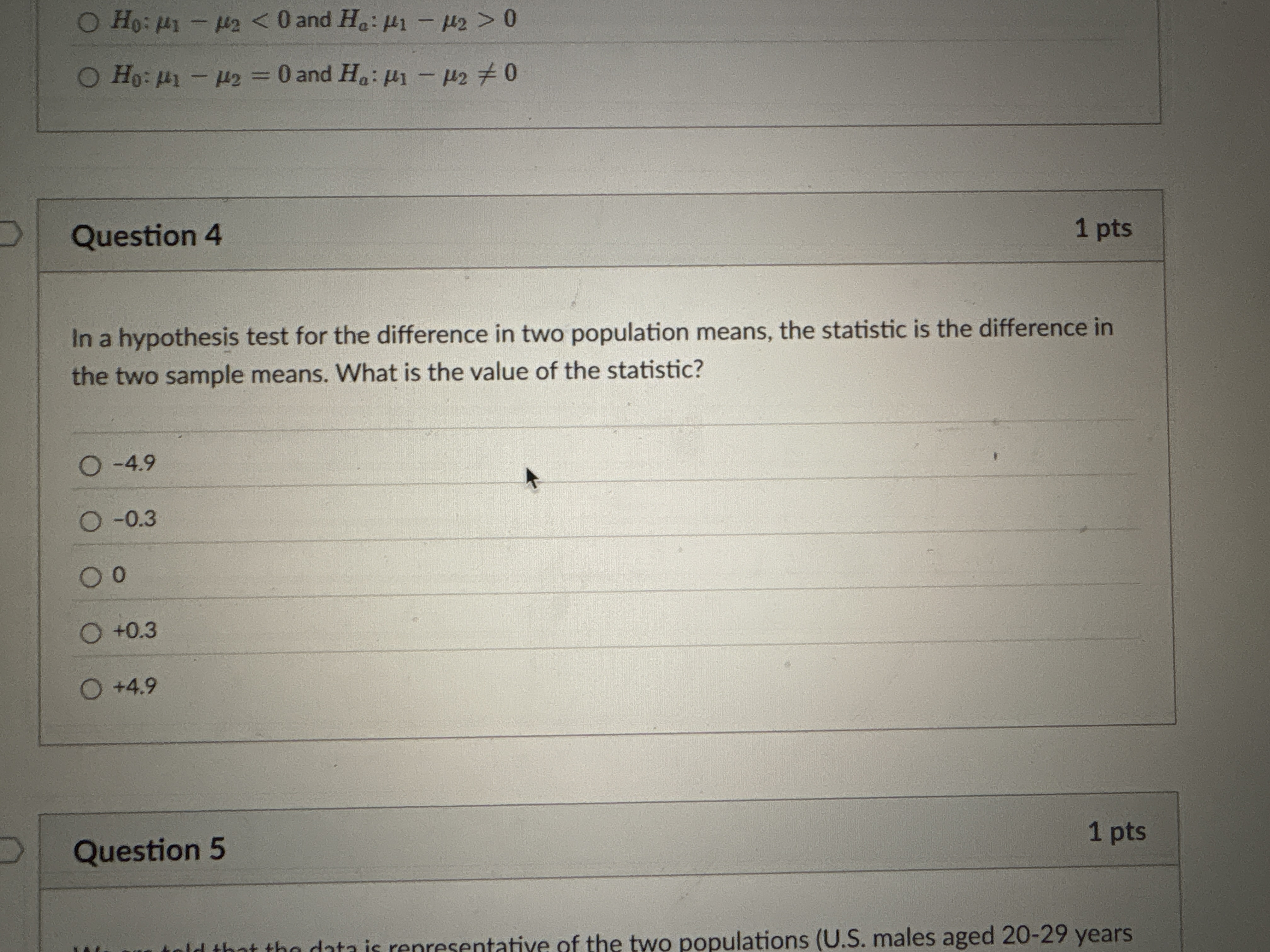 Solved Question 4In a hypothesis test for the difference in | Chegg.com