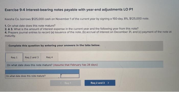 Solved Keesha Co. Borrows $125,000 Cash On November 1 Of The | Chegg.com