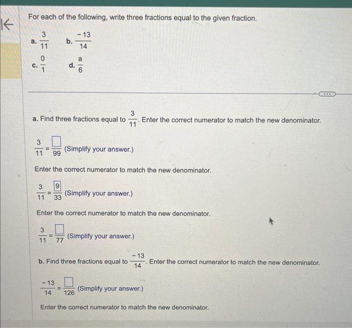 Solved For each of the following, write three fractions | Chegg.com
