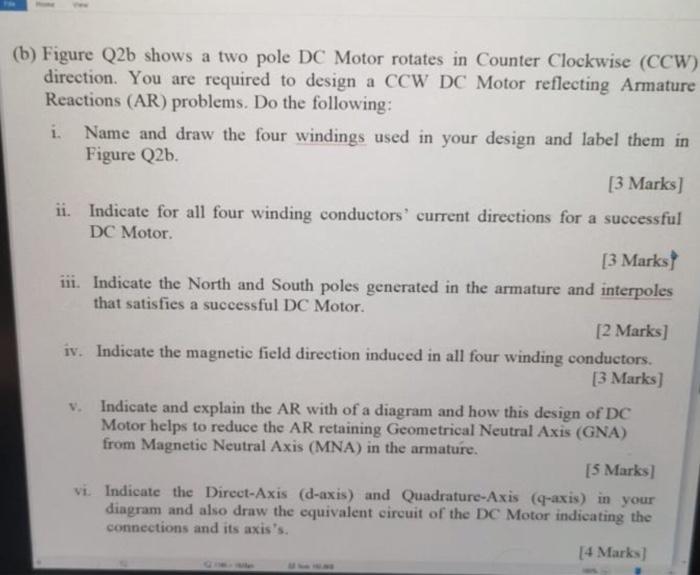 Solved (b) Figure Q2b Shows A Two Pole DC Motor Rotates In | Chegg.com