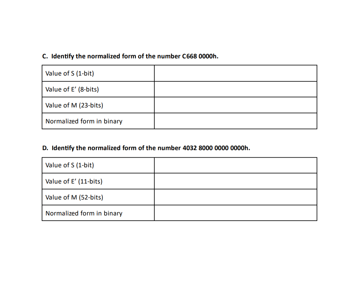 Solved FLOATING POINT REPRESENTATIONC. ﻿Identify the | Chegg.com