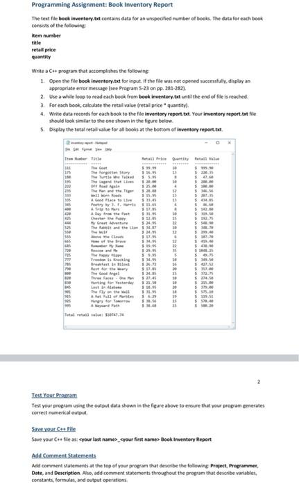 Programming Assignment: Book Inventory Report The | Chegg.com